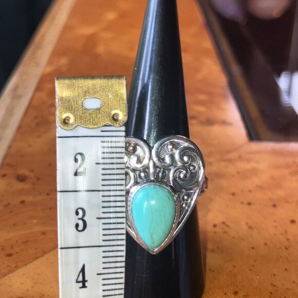 Natural Royston Turquoise Sterling Silver Heart Ring Size 8 - Picture 9 of 9